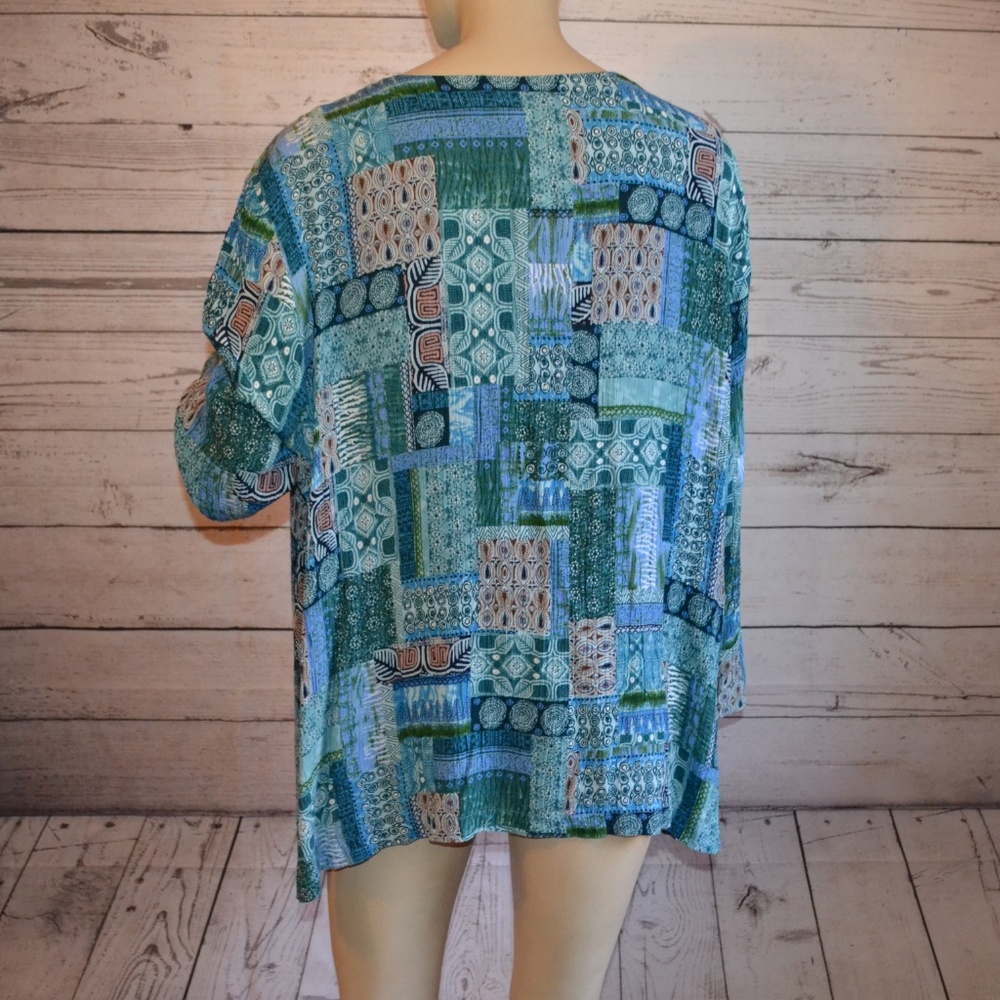 Islander Blue Patchwork Pattern Button Shirt 2X - Picture 2 of 2